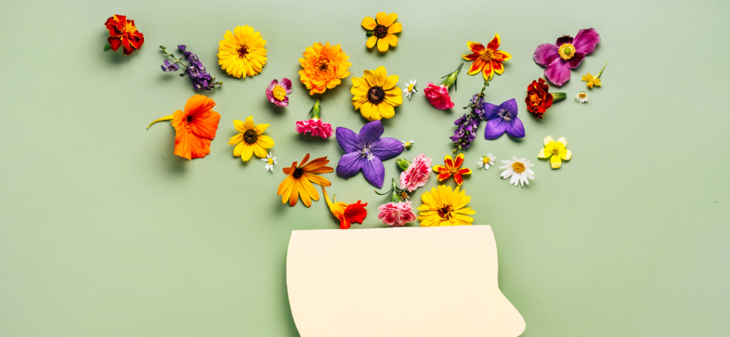 blank face with flowers coming out of the top of the head